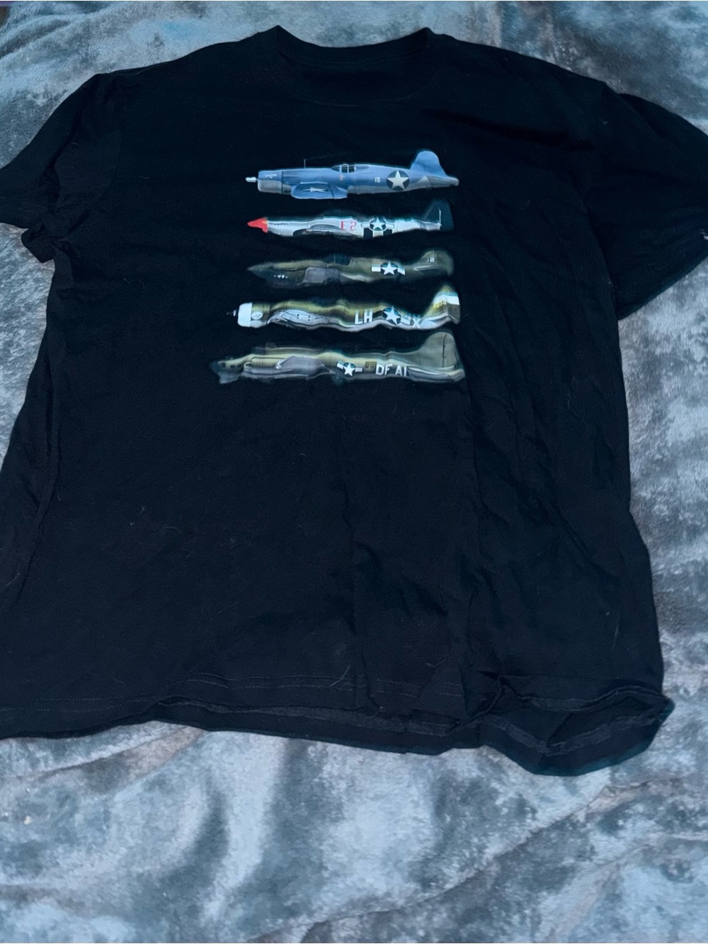 Men's Black Graphic T-Shirt with Vintage Plane Print